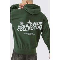 Mens Oversize Hoodie mit Worldwide-Print - Grün - M, Grün von boohooman