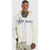 Mens Oversize Hoodie mit Worldwide-Print und Reißverschluss - Ecru - L, Ecru von boohooman