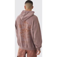 Oversize Hoodie mit floralem Print - Braun - S, Braun von boohooman