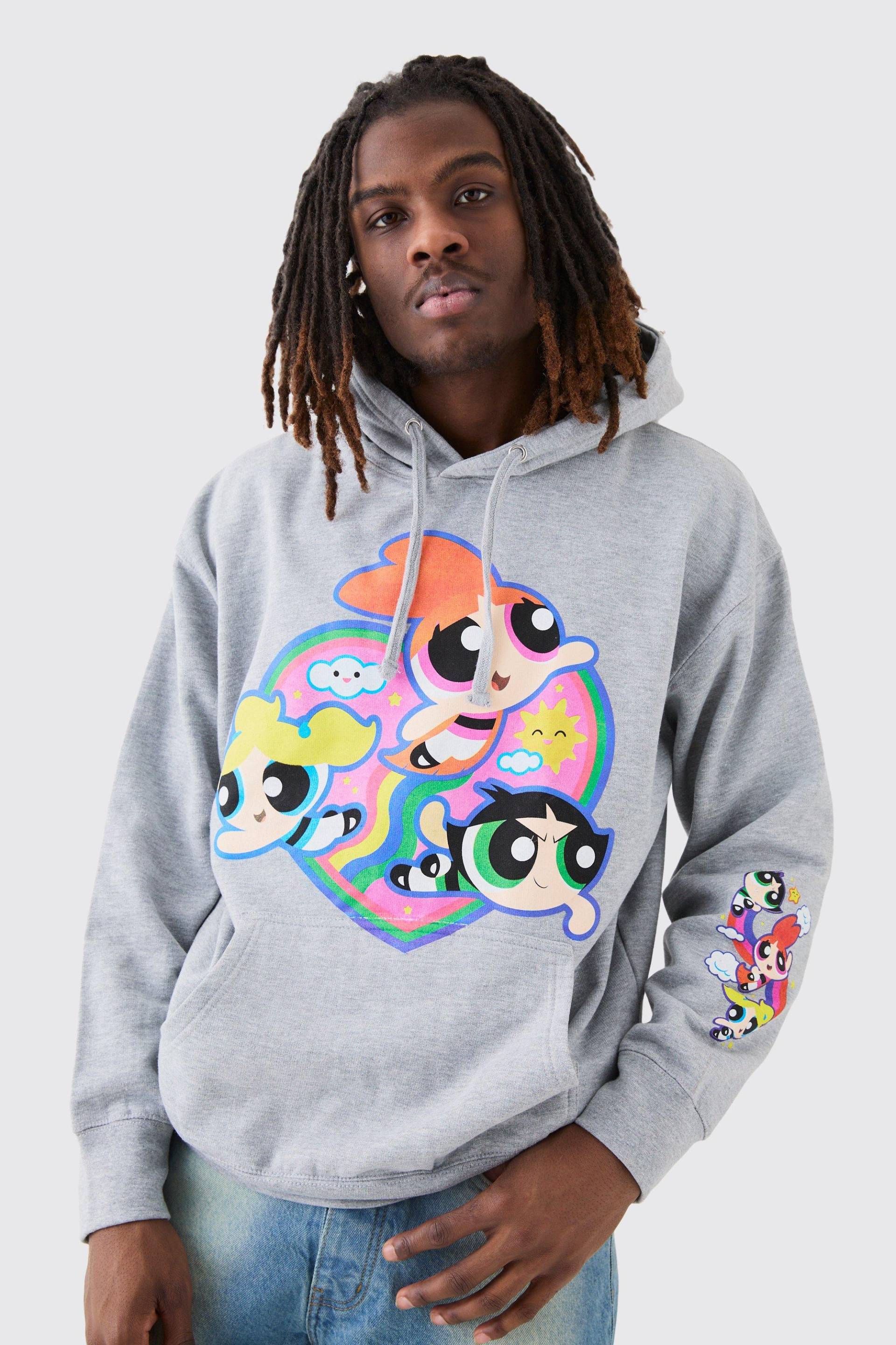 Mens Oversize Hoodie mit lizenziertem The Powerpuff Girls Print - Grau - M, Grau von boohooman