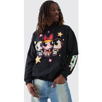 Mens Oversize Hoodie mit lizenziertem The Powerpuff Girls Print - Schwarz - L, Schwarz von boohooman