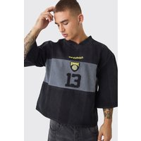 Oversize Jeans T-Shirt mit Fußball-Stickerei - Schwarz - XS, Schwarz Oversize Jeans T-Shirt mit Fußball-Stickerei - Schwarz - XS, Schwarz von boohooman