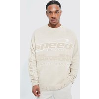 Mens Oversize Moto-Pullover mit ausgefranstem Saum - Ecru - L, Ecru von boohooman