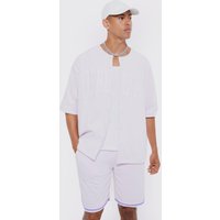 Mens Oversize Official Baseball-Poloshirt & Shorts - Lila - S, Lila von boohooman