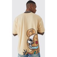Mens Oversize Official Man T-Shirt mit Teddy-Print - Beige - L, Beige von boohooman