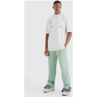 Mens Oversize Official T-Shirt & Jogginghose mit Print - Grün - S, Grün von boohooman