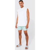 Mens Oversize Official vesttop & Badehose mit Bandana-Print - Grün - M, Grün von boohooman