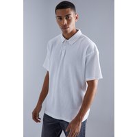 Mens Oversize Poloshirt in Waffeloptik - Weiß - M, Weiß von boohooman