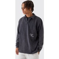 Oversize Poloshirt mit Rugby-Stickerei - Grau - XS, Grau Oversize Poloshirt mit Rugby-Stickerei - Grau - XS, Grau von boohooman