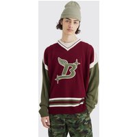 Mens Oversize Pullover mit Fußball-Applique - Khaki - L, Khaki von boohooman