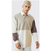 Mens Oversize Rugby Colorblock Poloshirt - Beige - S, Beige von boohooman