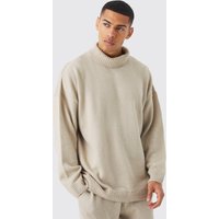 Mens Oversize Strick-Pullover mit Trichterkragen - Grau - M, Grau von boohooman