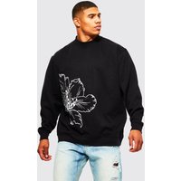 Mens Oversize Sweatshirt mit Blumen-Print - Schwarz - XS, Schwarz von boohooman