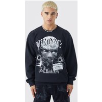 Mens Oversize Sweatshirt mit Bronx-Print - Schwarz - XS, Schwarz von boohooman