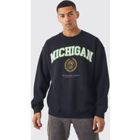 Mens Oversize Sweatshirt mit Michigan-Print - Schwarz - XL, Schwarz von boohooman