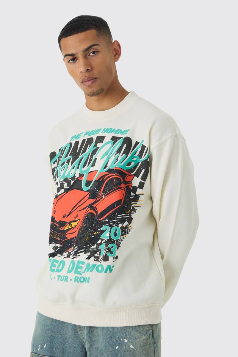 Oversize Sweatshirt mit Print - Ecru - M, Ecru von boohooman