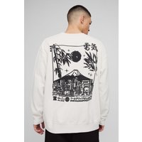 Oversize Sweatshirt mit Volvano-Print - Ecru - XS, Ecru von boohooman