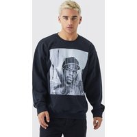 Mens Oversize Sweatshirt mit lizenziertem Ice Cube Print - Schwarz - XL, Schwarz von boohooman