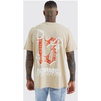 Mens Oversize T-Shirt mit 13 Homme Print - Beige - M, Beige von boohooman