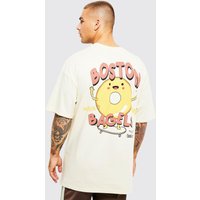 Mens Oversize T-Shirt mit Bagel-Print - Beige - L, Beige von boohooman