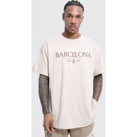 Mens Oversize T-Shirt mit Barcelona-Print - Beige - XS, Beige von boohooman