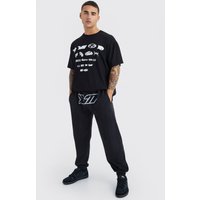 Mens Oversize T-Shirt mit Bm-Print & Jogginghose - Schwarz - L, Schwarz von boohooman