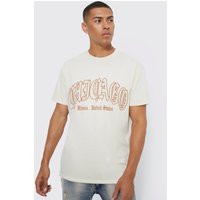 Mens Oversize T-Shirt mit Chicago-Print - Beige - XS, Beige von boohooman