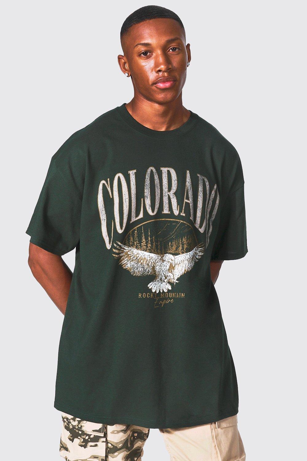 Mens Oversize T-Shirt mit Colorado-Print - Grün - L, Grün von boohooman