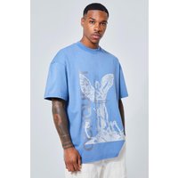 Mens Oversize T-Shirt mit Conquest Renaissance-Print - Blau - S, Blau von boohooman