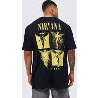 Mens Oversize T-Shirt mit Nirvana-Print - Schwarz - XL, Schwarz von boohooman