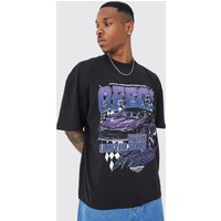 Mens Oversize T-Shirt mit Official Auto-Print - Schwarz - M, Schwarz von boohooman