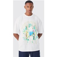 Mens Oversize T-Shirt mit Portofino Print - Weiß - XS, Weiß von boohooman