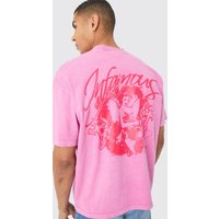 Mens Oversize T-Shirt mit Print - Rosa - XL, Rosa von boohooman