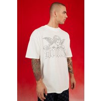 Mens Oversize T-Shirt mit Print - Weiß - M, Weiß von boohooman