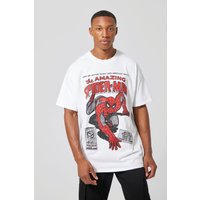 Mens Oversize T-Shirt mit Spiderman-Print - Weiß - XS, Weiß von boohooman