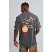 Mens Oversize T-Shirt mit Sun-Print - Grau - L, Grau von boohooman