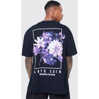 Mens Oversize T-Shirt mit floralem Print - Schwarz - L, Schwarz von boohooman