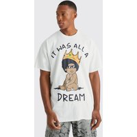 Mens Oversize T-Shirt mit lizenziertem Baby Biggie Print - Weiß - L, Weiß von boohooman