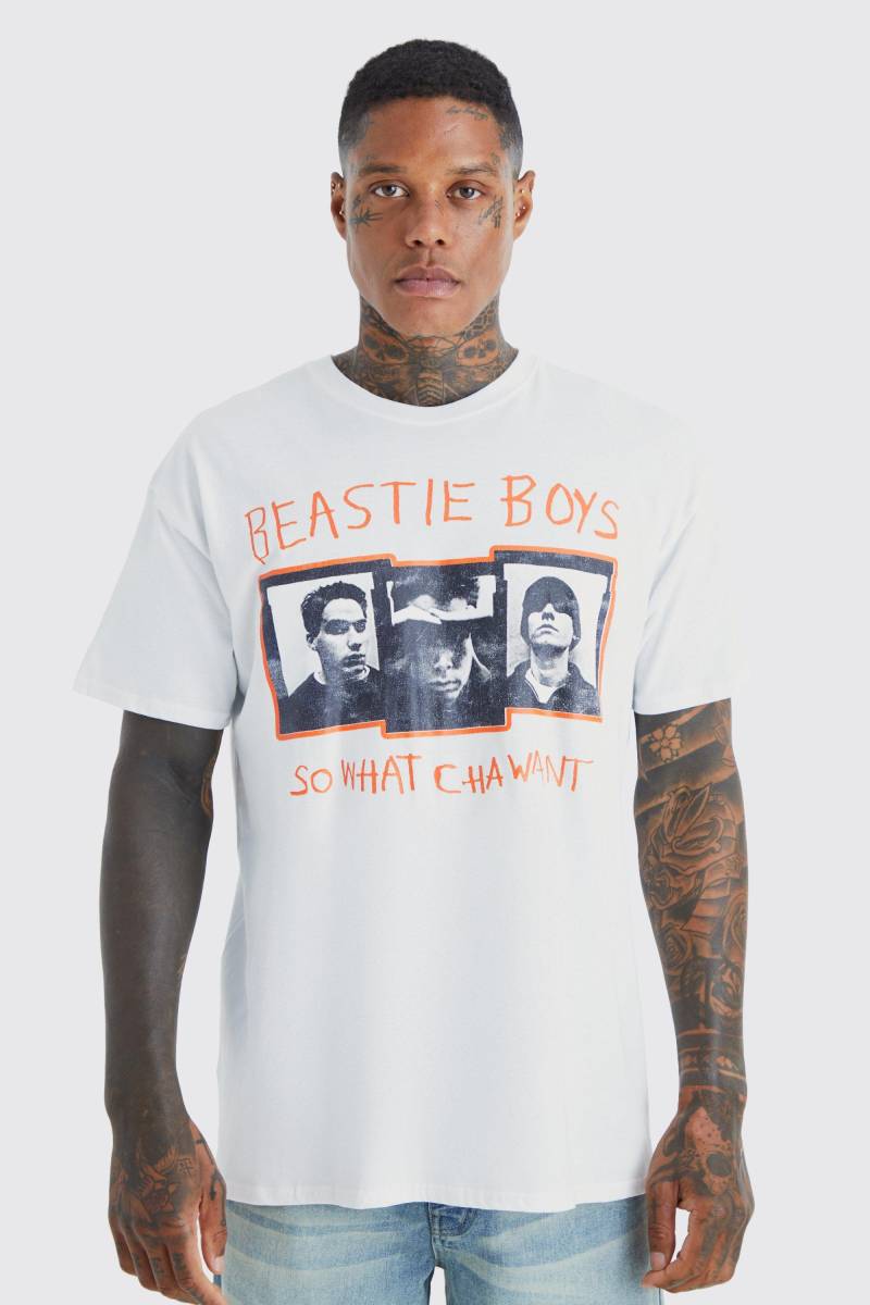 Mens Oversize T-Shirt mit lizenziertem Beastie Boys Print - Weiß - XS, Weiß von boohooman