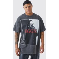Mens Oversize T-Shirt mit lizenziertem Biggie-Print - Grau - XL, Grau von boohooman
