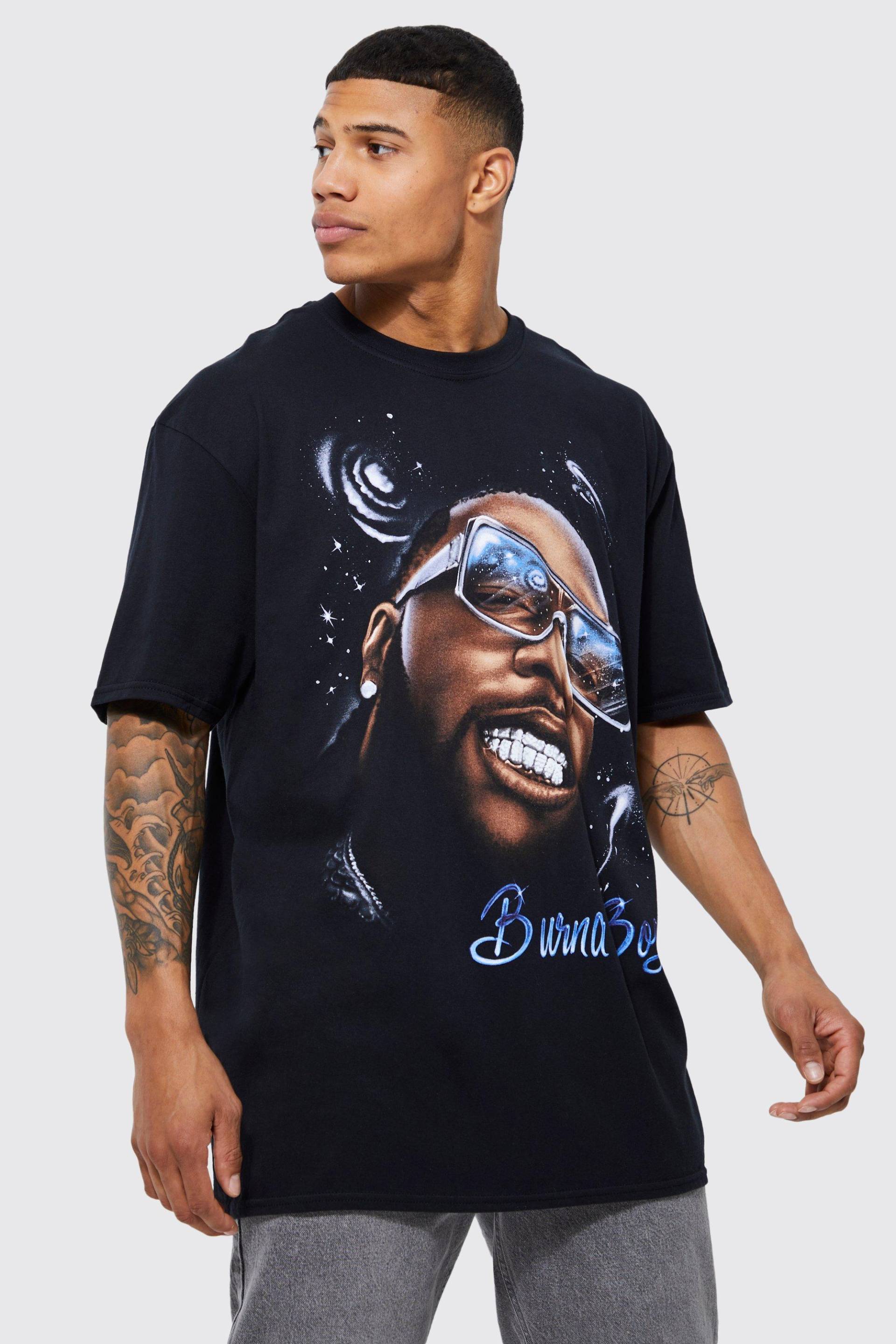 Mens Oversize T-Shirt mit lizenziertem Burna Boy Print - Schwarz - L, Schwarz von boohooman