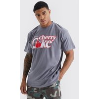 Mens Oversize T-Shirt mit lizenziertem Cherry Coke Wash Print - Grau - S, Grau von boohooman
