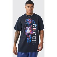 Mens Oversize T-Shirt mit lizenziertem Gucci Mane Print - Schwarz - XL, Schwarz von boohooman