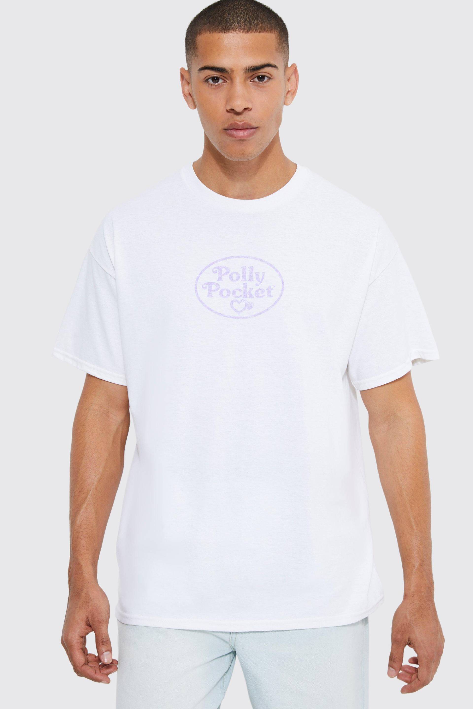 Mens Oversize T-Shirt mit lizenziertem Polly Pocket Print - Weiß - S, Weiß von boohooman