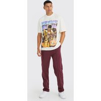 Mens Oversize T-Shirt & Jogginghose mit Space-Print - Burgund - M, Burgund von boohooman