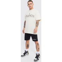 Mens Oversize T-Shirt und Shorts mit Valencia-Print - Schwarz - XS, Schwarz von boohooman