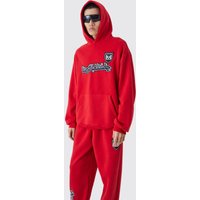 Mens Oversize Worldwide Football Trainingsanzug mit Kapuze - Rot - L, Rot von boohooman