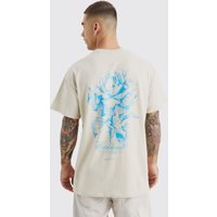 Oversize Worldwide T-Shirt mit floralem Print - Ecru - XS, Ecru von boohooman