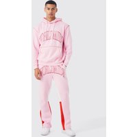 Mens Oversize Worldwide Trainingsanzug mit Kapuze - Rosa - XL, Rosa von boohooman