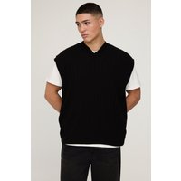 Oversize Zopfmuster-Pullunder mit V-Ausschnitt - Schwarz - M, Schwarz Oversize Zopfmuster-Pullunder mit V-Ausschnitt - Schwarz - M, Schwarz von boohooman